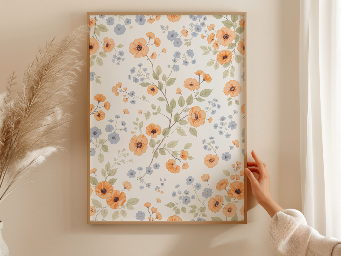 Peach Blue Floral Pattern