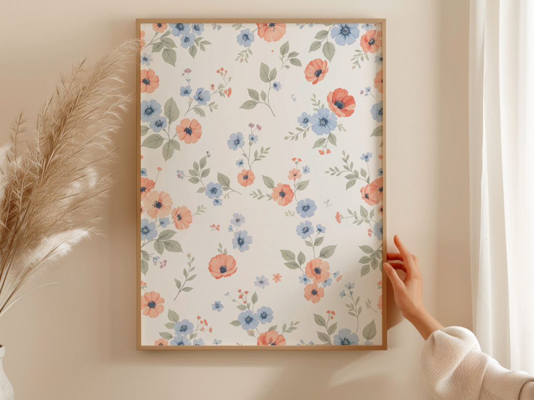 Peach Blue Scattered Floral
