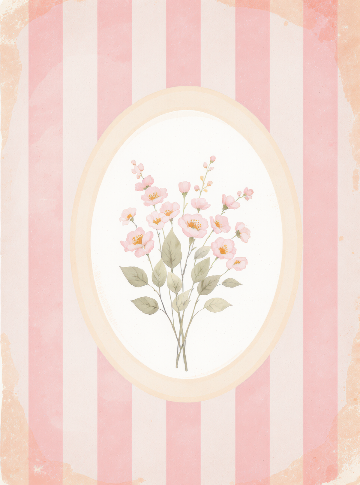 Pink Flowers Oval Frame