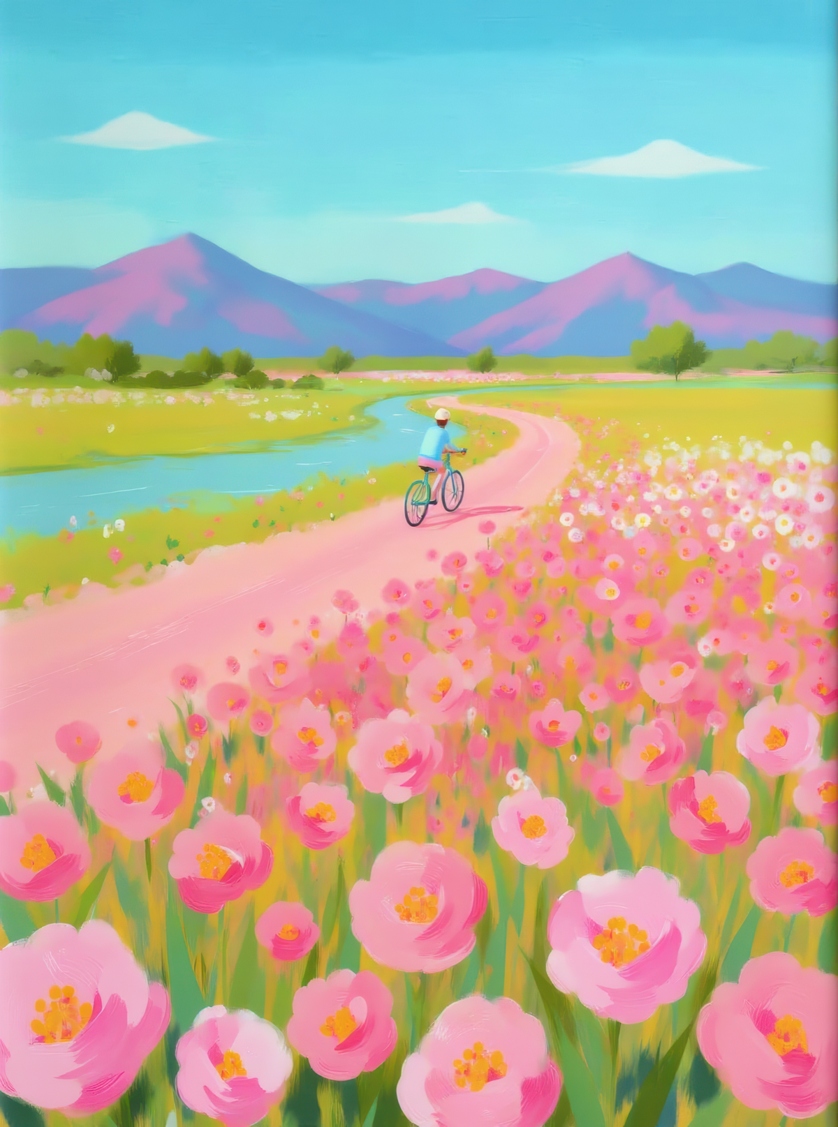 Pink Bicycle Flower Field