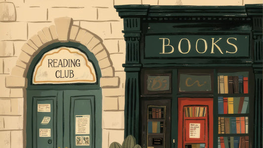 Illustrated bookshop and reading club scene