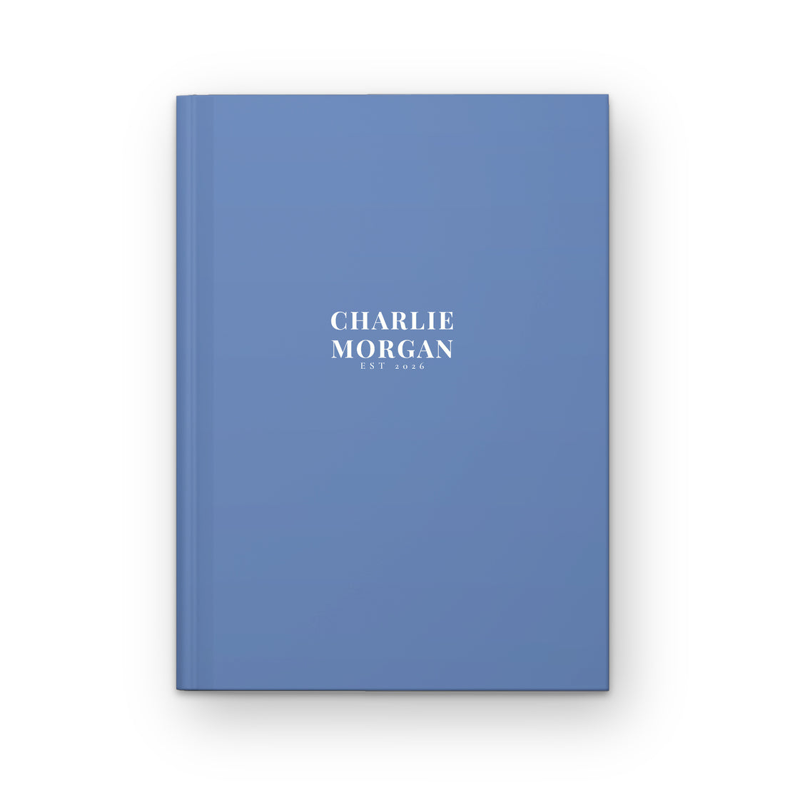 Personalised Classic Cornflower notebook cover with a name on the front