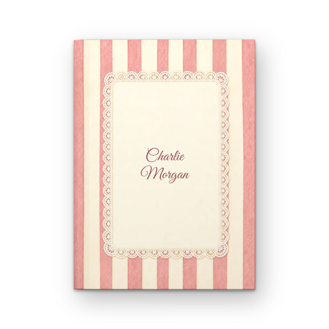 Rose Lace Stripe personalised Hardcover notebook with a name on the cover