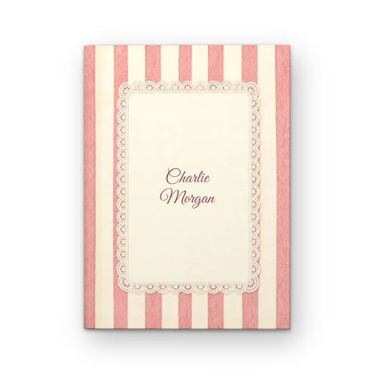 Rose Lace Stripe personalised Hardcover notebook with a name on the cover
