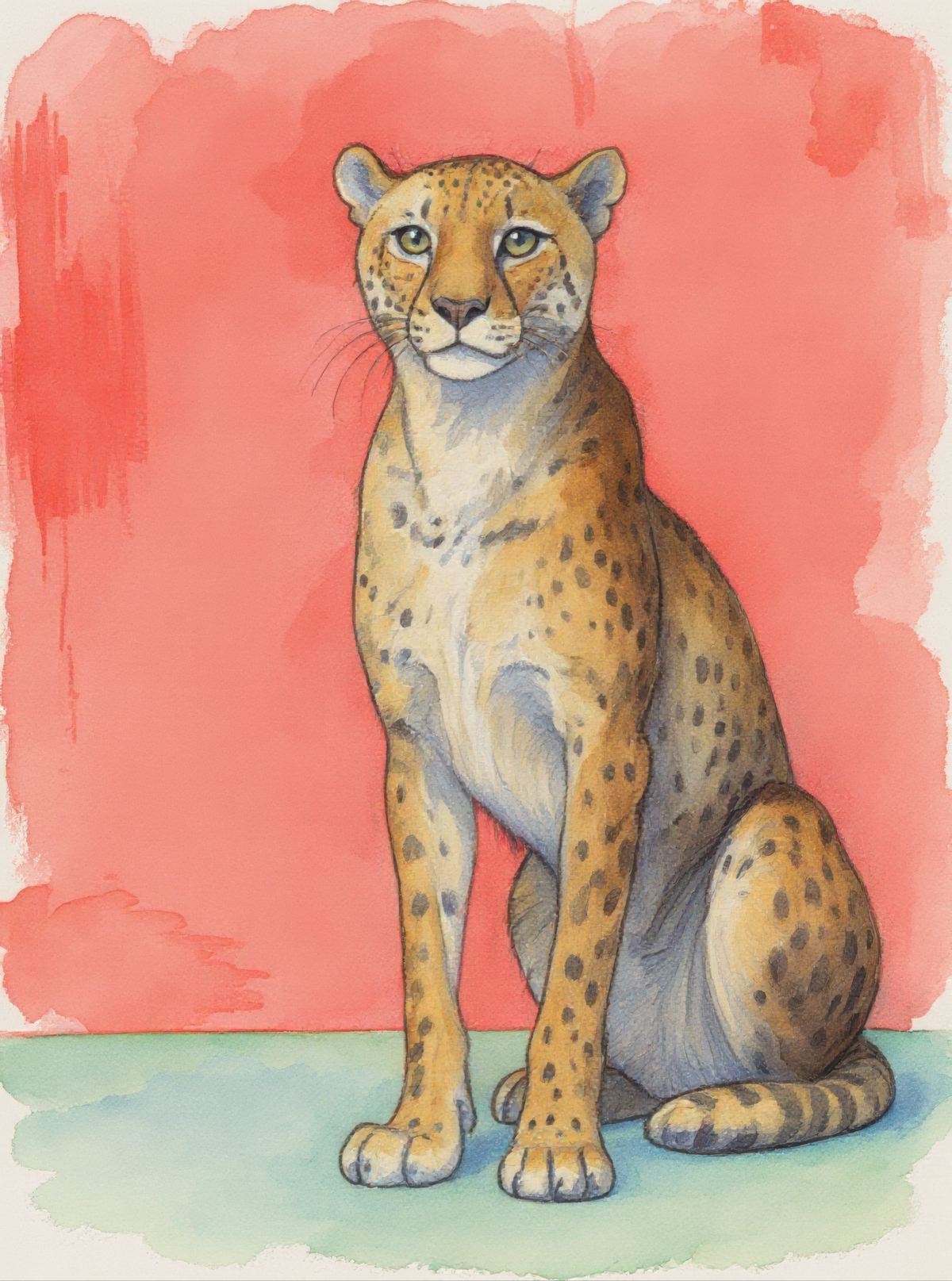 Cheetah Portrait Coral Background Art