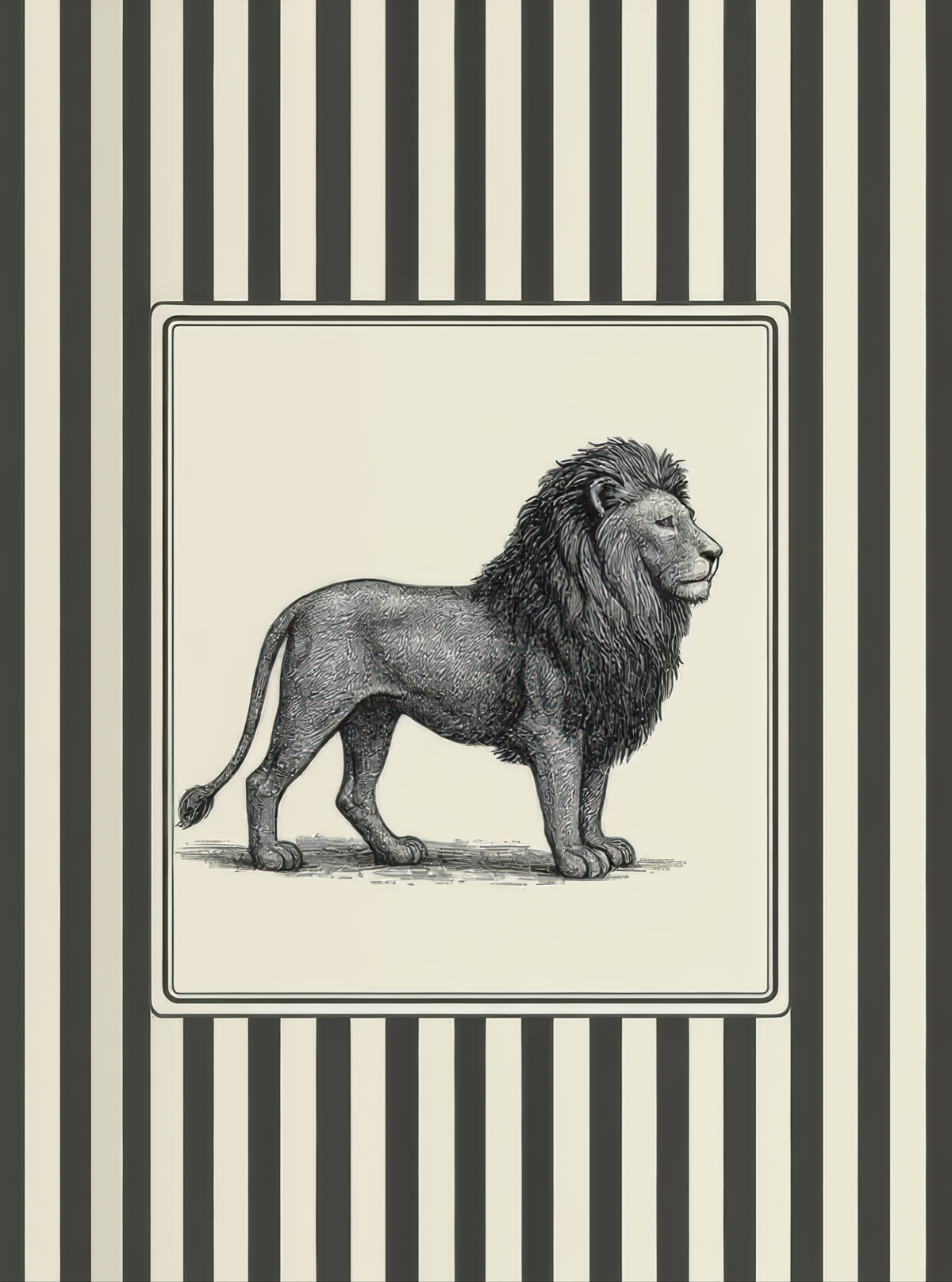 Lion Portrait Black White Striped