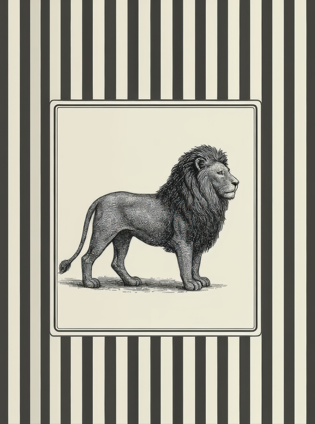Lion Portrait Black White Striped