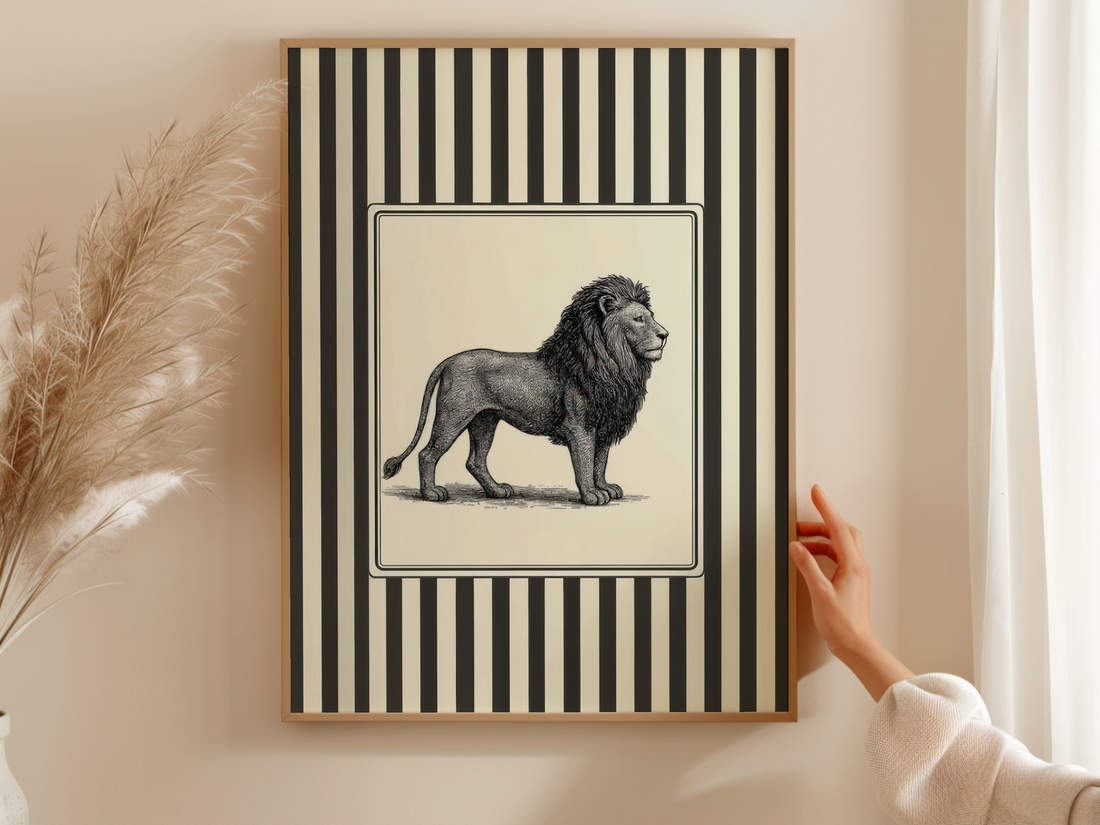Lion Portrait Black White Striped