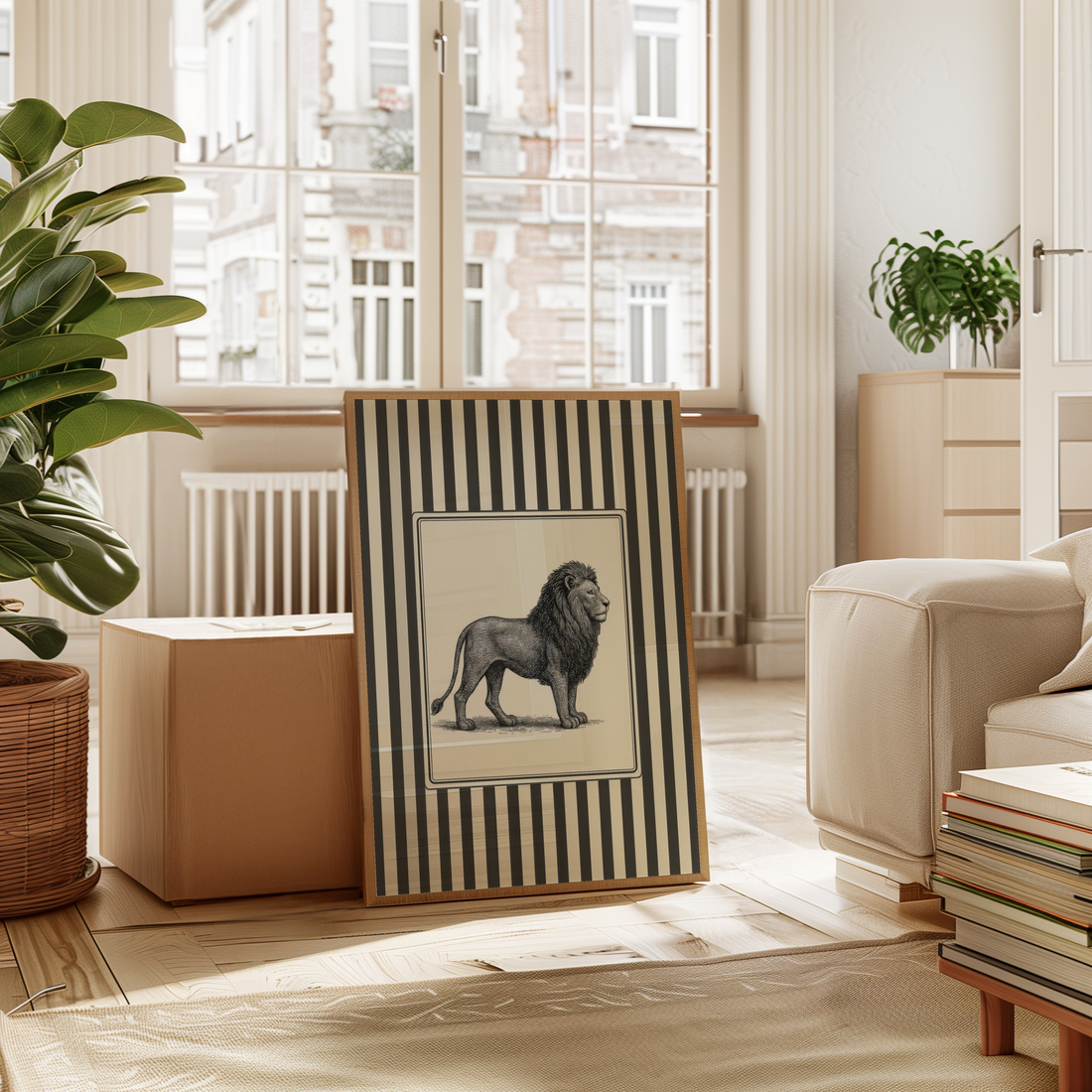 Lion Portrait Black White Striped