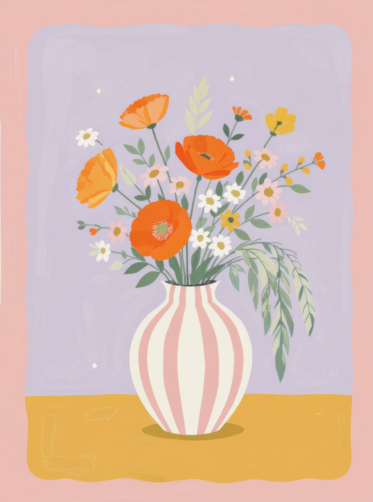 Orange Poppies Pink Striped Vase