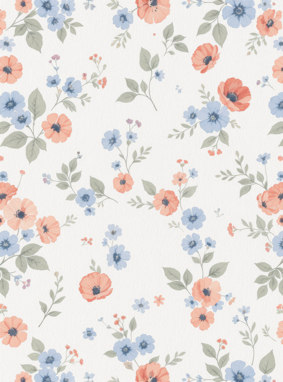 Peach Blue Scattered Floral