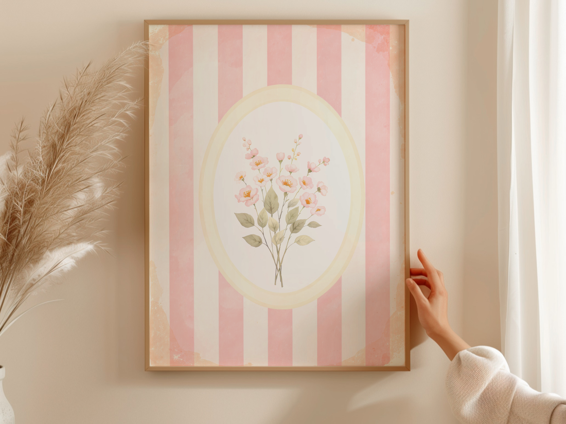 Pink Flowers Oval Frame
