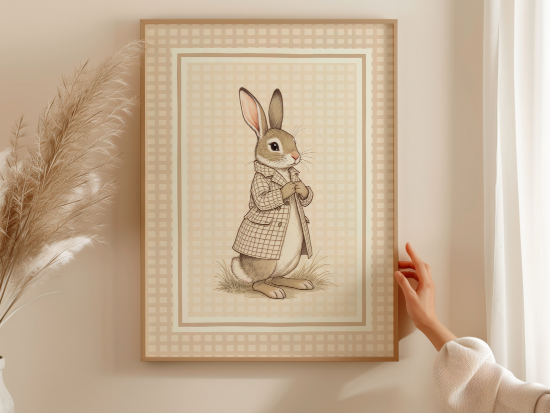 Rabbit Trench Coat Beige Gingham Art