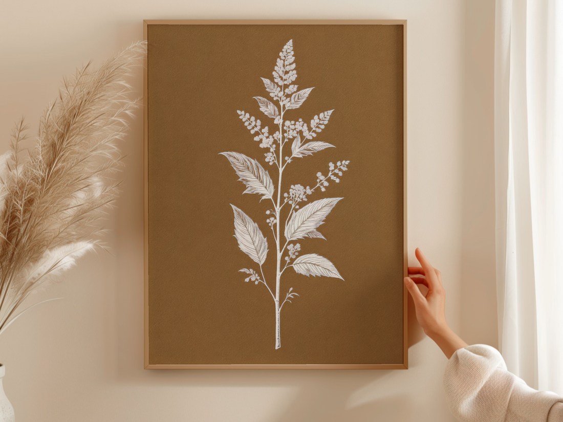 White Botanical Branch Brown Background