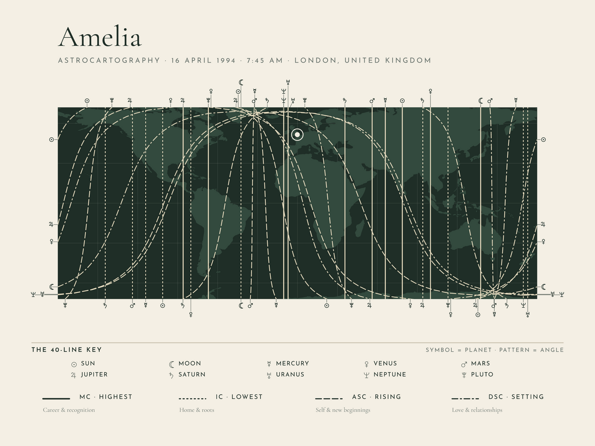 Personalized Astrocartography Chart Print