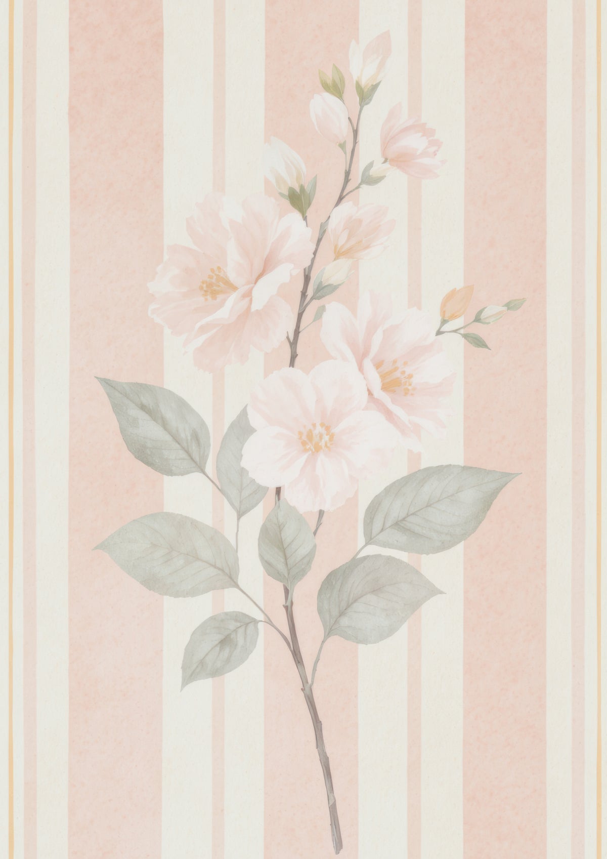 White Roses Pink Striped Background Art